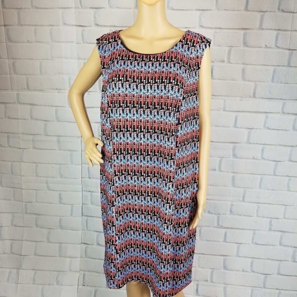 T-bags women's plus size 3x sleeveless geo print zip back fully lined dress BBIN